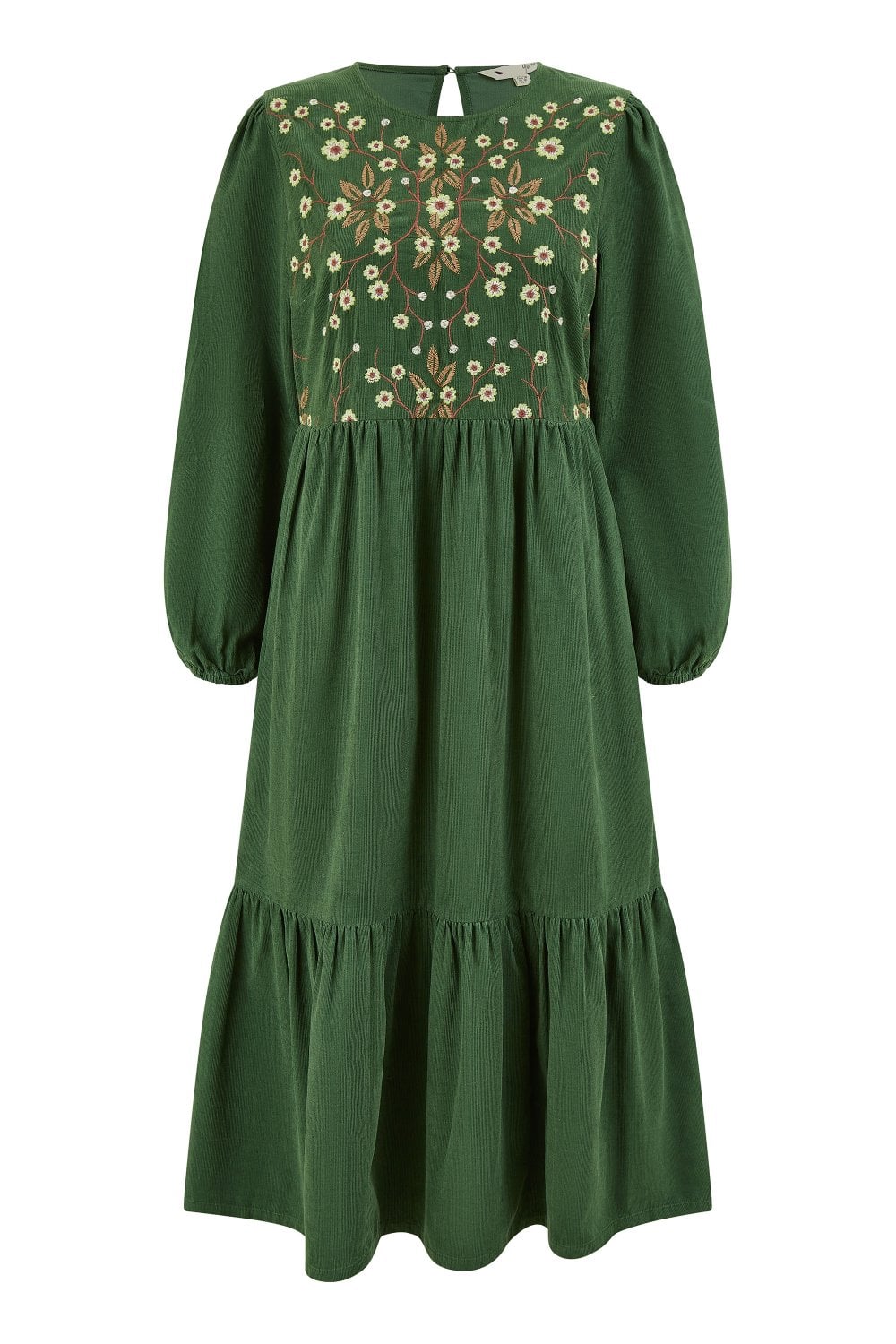 Yumi Green Long Sleeve Midi Dress With Floral Embroidery Bodice – Envy  Boutique