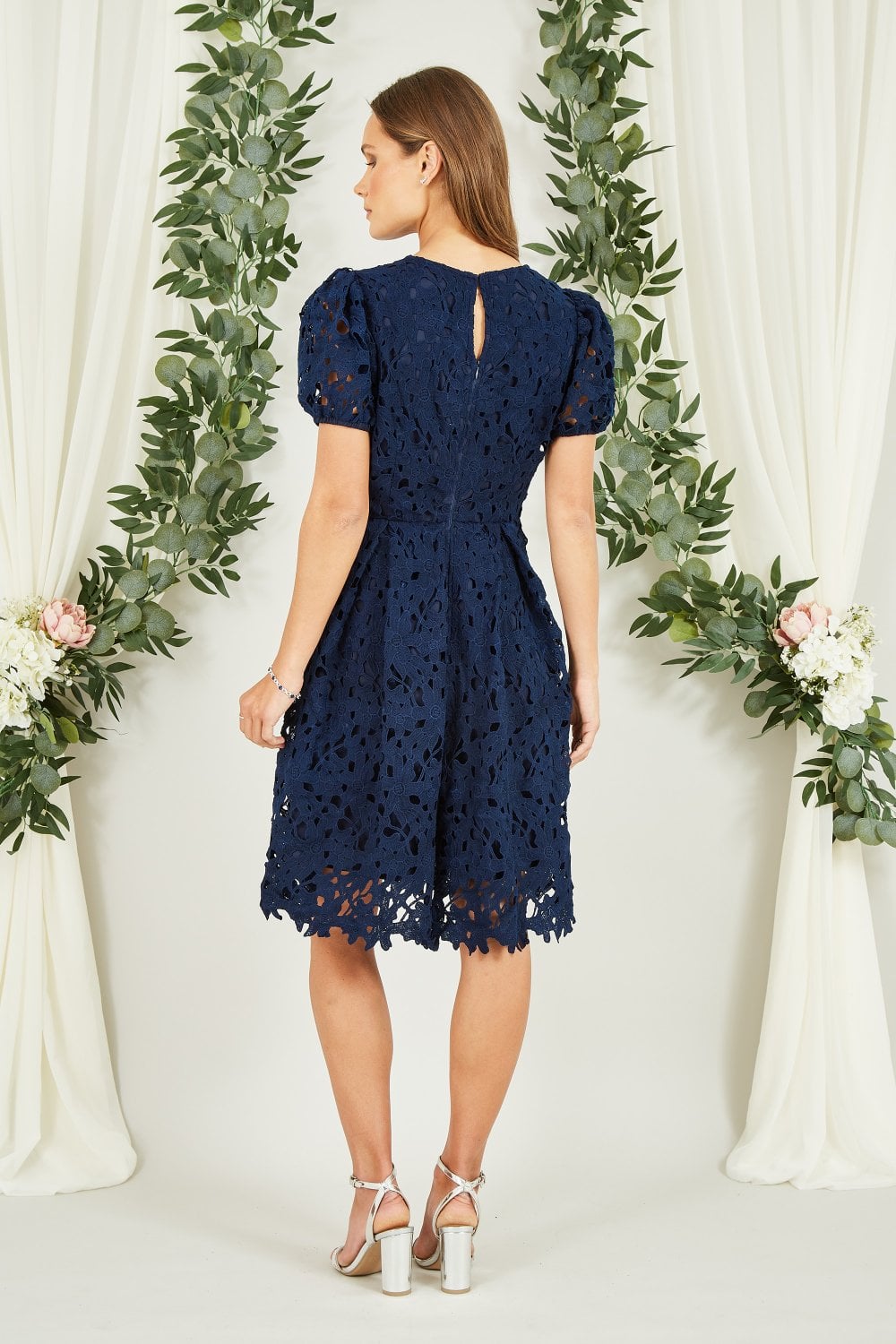 navy blue lace skater dress Yours London Women's Plus Size Navy Blue Sleeveless Lace Skater Dress Size 18