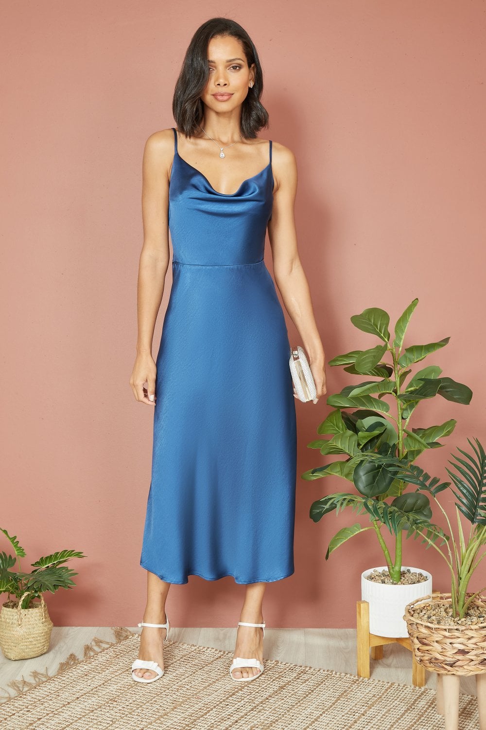 navy midi slip dress Navy Satin Diamante Detail Slip Midi dress